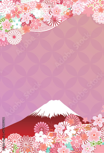 桜　富士山　和柄　年賀状　背景	