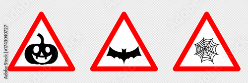 halloween pumpkin bat spider web warning triangle road sign