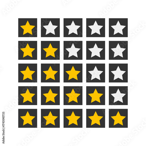 stars rating collection, customer service feedback scale set, from low 1 star to high 5 stars grade
