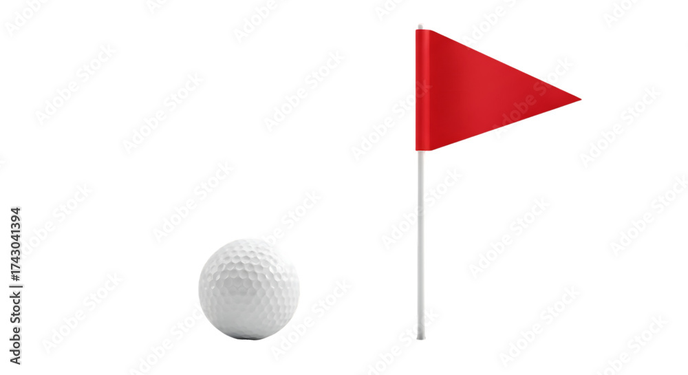 Obraz premium Golf ball and red flag isolated on a transparent background