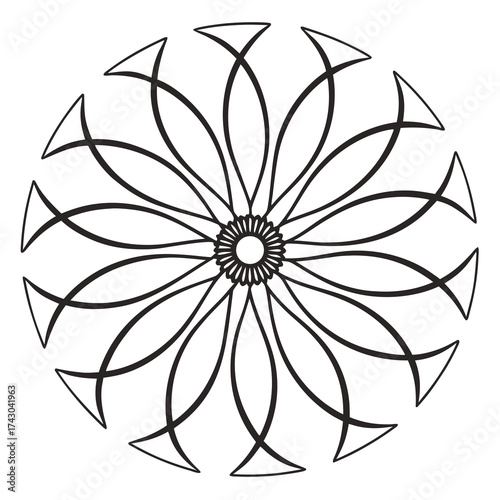 Abstract black and white geometric flower mandala design