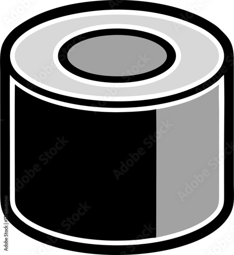 Stylized Sushi Roll with Distinctive Black, White, and Gray Color Scheme