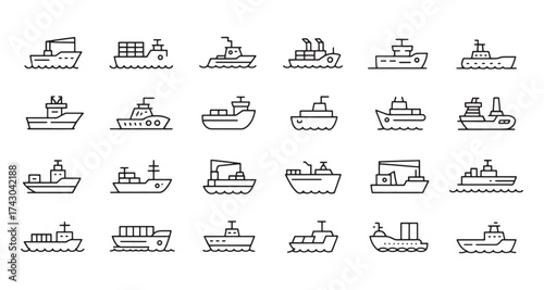 Collection of Ship Icons for Transportation and Logistics Designs Vector Illustration