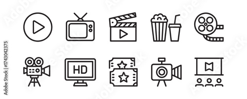 Movie Night Icons Set Perfect for Film and Entertainment Designs