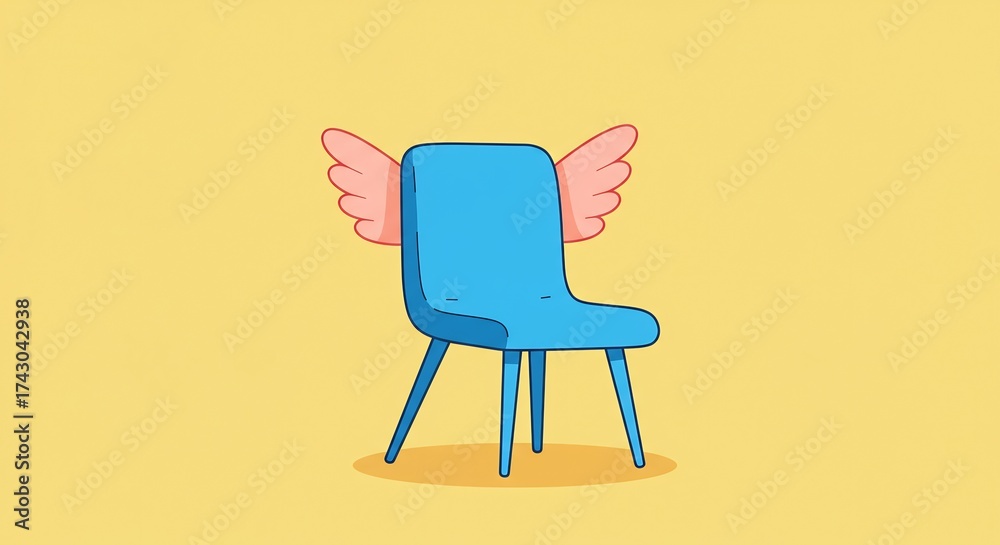 Fototapeta premium Blue Chair with Pink Wings.