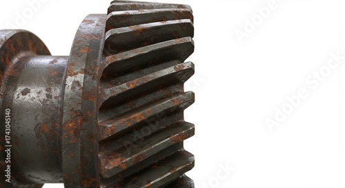 Close up of a rusty metal gear with teeth.