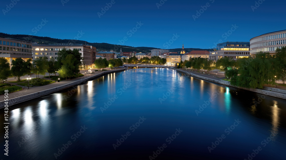 Fototapeta premium Evening calm over the river in a city