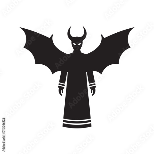 Black Devil Demon with Horns and Wings Silhouette Icon Vector
