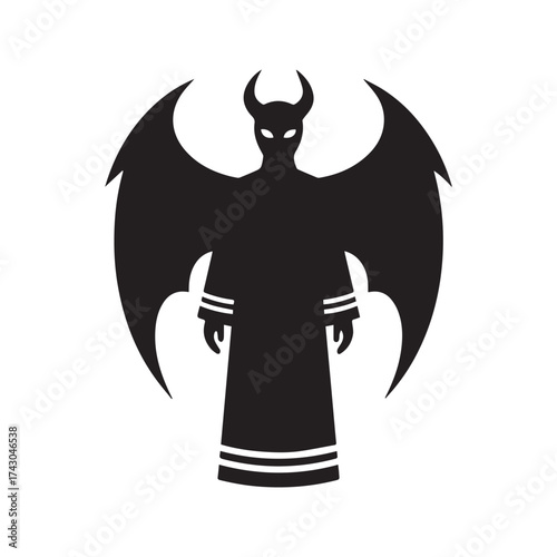 Black Devil Demon with Horns and Wings Silhouette Icon Vector
