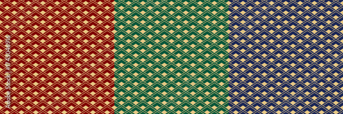 golden rhombus ornament over wine red green blue background, chinese or asian styled vector abstract seamless texture