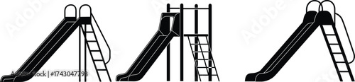 Silhouette collection of playground slides for kids, outdoor play equipment, children recreation area, fun park activity, vector illustration design