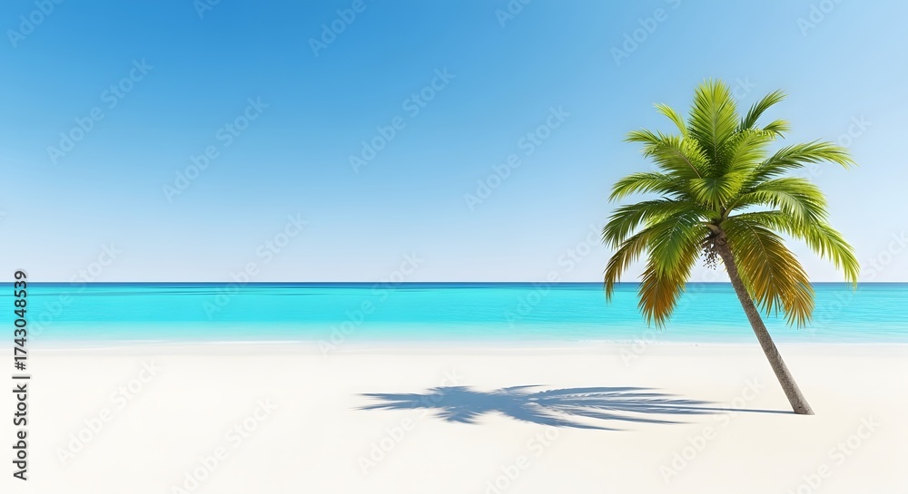 Fototapeta premium Minimalist tropical beach with palm tree shadow