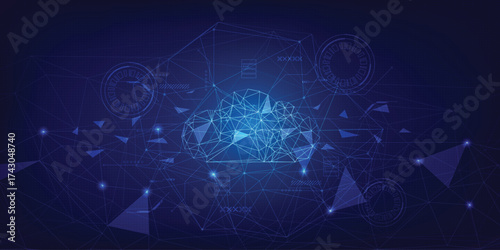 Futuristic Cloud Computing Network Vector Background, Digital Big Data Storage Concept