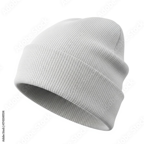 Cozy knit beanie hat on white background
