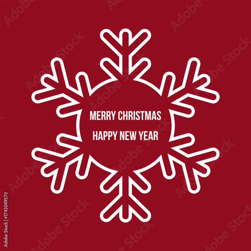 snowflake shape on red background, Merry Christmas and Happy New Year poster