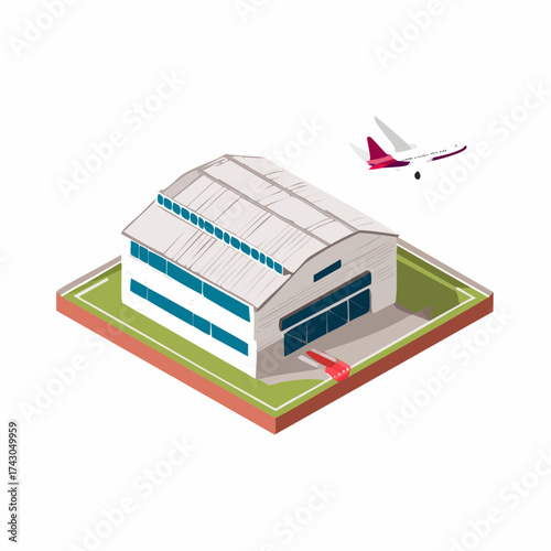 Hangar and Airplane Silhouette Flat Vector Logo for Aviation Industry