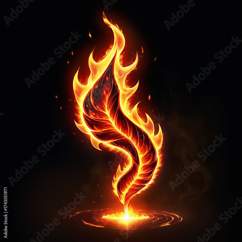 A vibrant burning feather ignites with fiery energy against a dark background, symbolizing transformation and passion.