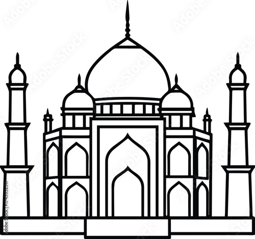 taj mahal outline vector illustration line art