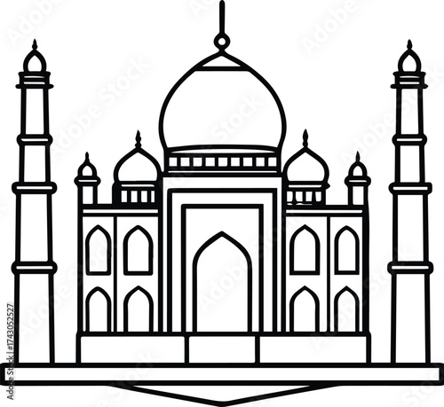 taj mahal outline vector illustration line art