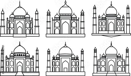 Collection of taj mahal outline vector illustration line art