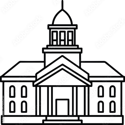 town hall outline vector illustration line art