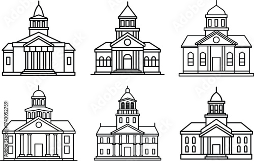 Set of town hall outline vector illustration line art