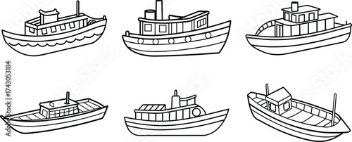 Set of paddle boat outline vector for nautical and design use