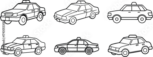 Set of police car outline vector for transport and law enforcement design