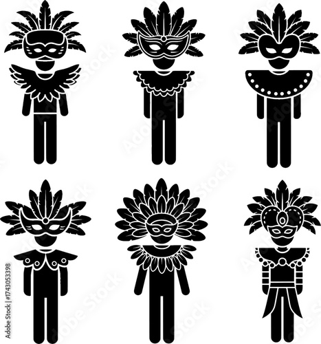 Carnival, Masquerade, and Feathered Costume Icon Set