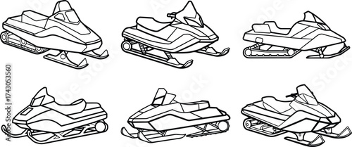 Set of snowmobile vehicle outline vector for winter and transport design
