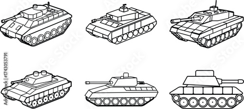 Set of tank vehicle outline vector for military and defense design