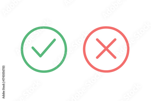 Checkmark and crossmark symbols in green and red vectors  