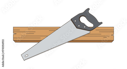 Hand Saw Cutting Through a Wooden Board for Woodworking and DIY Projects