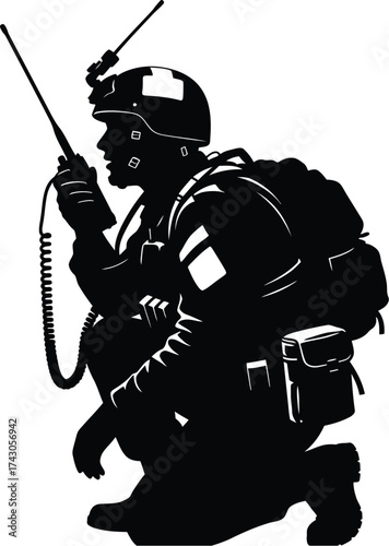 Silhouette of soldier vector military army radio communication
