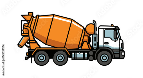 Illustration of a Concrete Mixer Truck A Side View of Construction Equipment on White