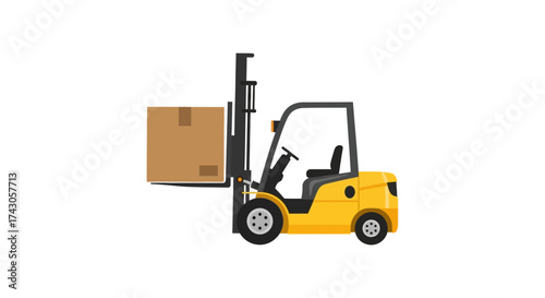Yellow Forklift Lifting Cardboard Box Industrial Logistics and Warehouse Operations