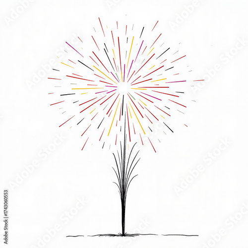 Colorful fireworks sketch bursting upward, celebration concept