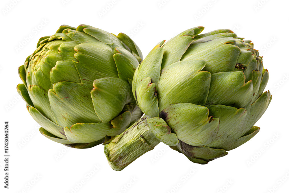 Obraz premium Two artichokes isolated on a transparent background