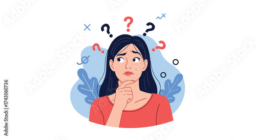 Woman pondering deep questions with a thoughtful expression on her face.