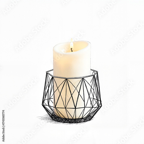 Geometric candle holder illustration with soft light, product design