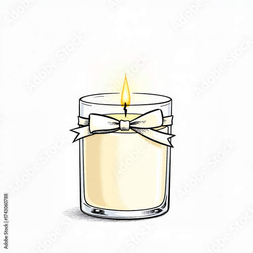 Elegant candle glowing softly in glass jar, Christmas decor concept