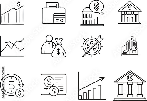 Financial Crisis Line Icon Set