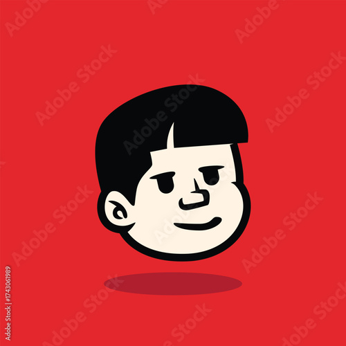 Cartoon boy face with confident smirk expression, bold lines, and flat vector style. Perfect for mascot, avatar, sticker, branding, and character design. EPS vector file