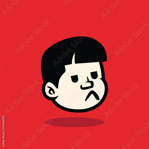 Cartoon boy face with confident smirk expression, bold lines, and flat vector style. Perfect for mascot, avatar, sticker, branding, and character design. EPS vector file
