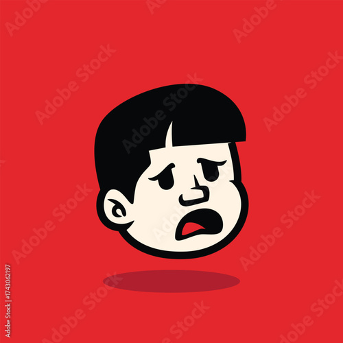 Cartoon boy face with confident smirk expression, bold lines, and flat vector style. Perfect for mascot, avatar, sticker, branding, and character design. EPS vector file