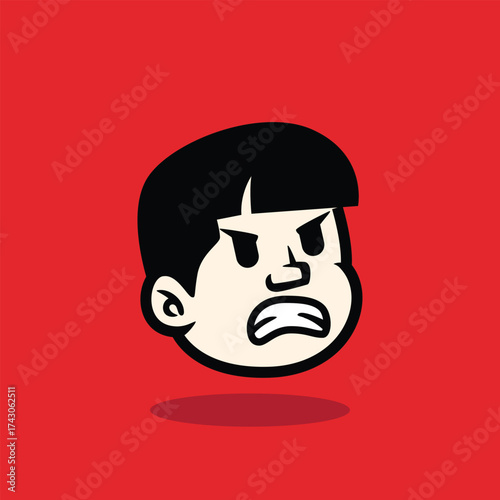 Cartoon boy face with confident smirk expression, bold lines, and flat vector style. Perfect for mascot, avatar, sticker, branding, and character design. EPS vector file