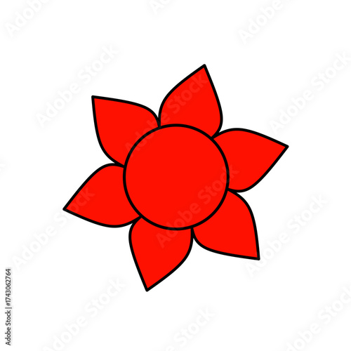 Vector Icon illustration of a red flower with black lines isolated on a white background, suitable for icon, flower themed design