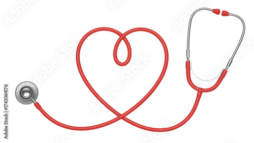 Red stethoscope forming a heart shape  symbolizing cardiology and healthcare