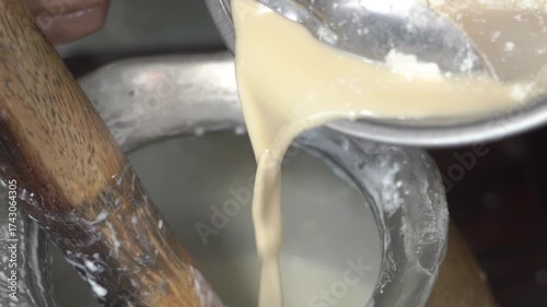 Closeup shot of preparing buttermilk. Indian Beverage lassi.