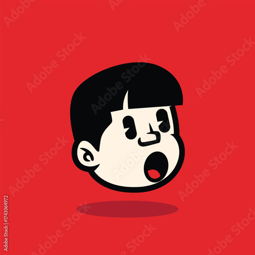 Cartoon boy face with confident smirk expression, bold lines, and flat vector style. Perfect for mascot, avatar, sticker, branding, and character design. EPS vector file